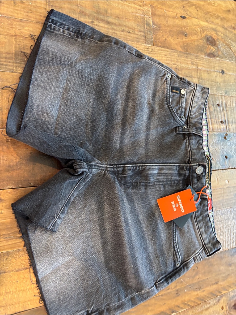 Superdry Women’s Black Gray Washed Denim Shorts